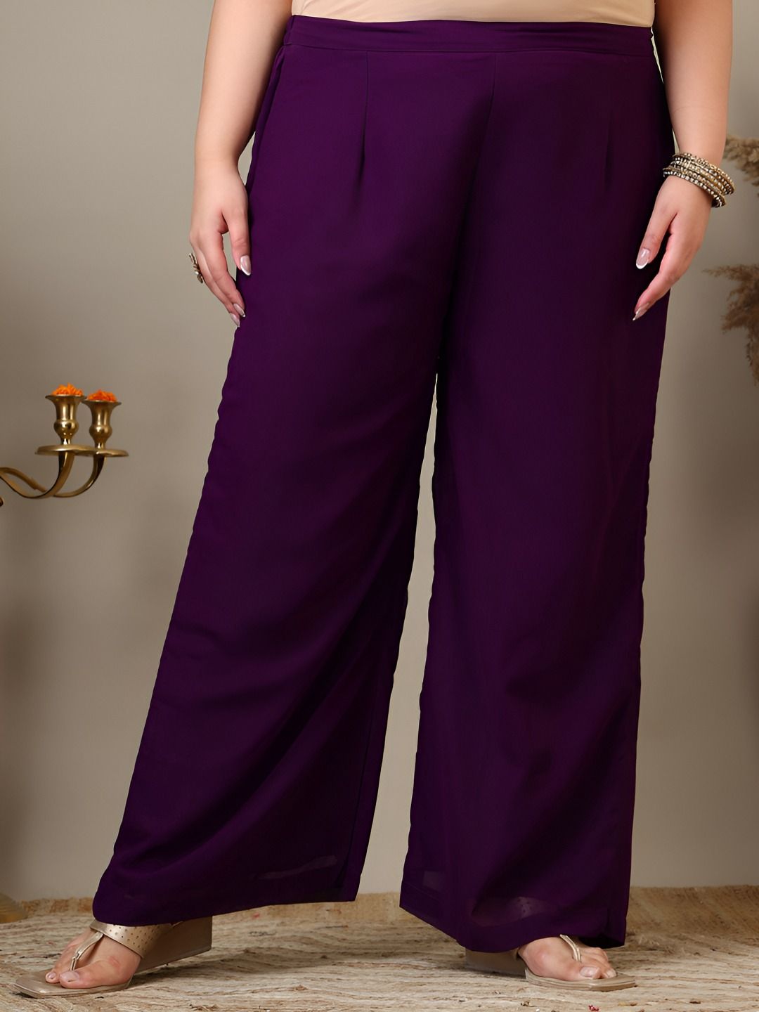 Dhiyona IN Women Plus Size Yoke Design Regular Thread Work Kurta with Palazzos & Dupatta