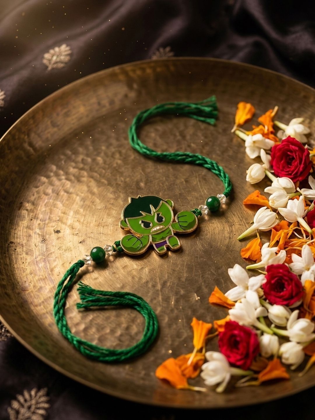 Dhiyona Kids Hulk Character Artificial Beads Thread Rakhi With Roli Chawal Chandan Mishri