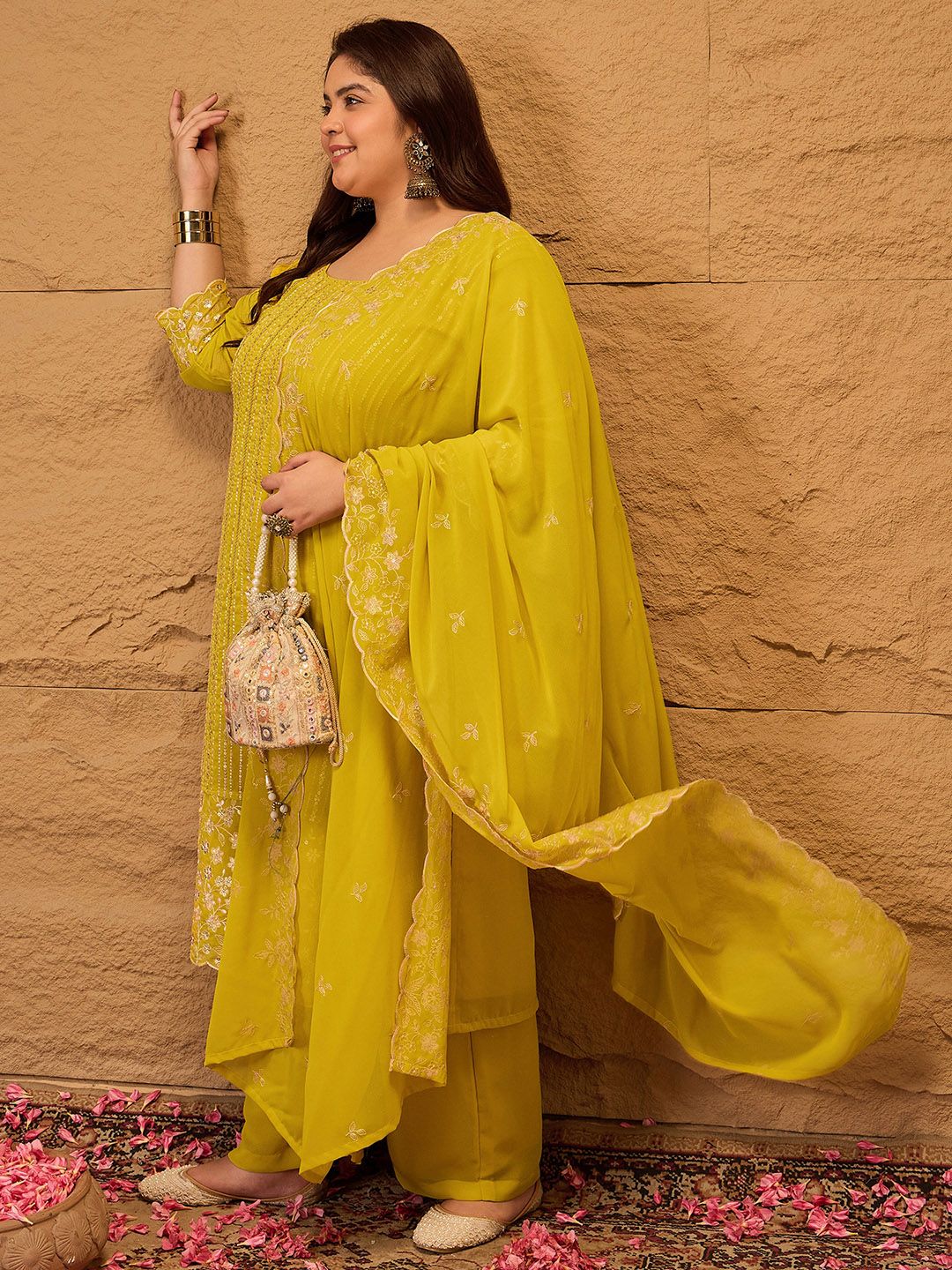 Dhiyona IN Ethnic Motifs Embroidered Georgette Kurta with Palazzos & Dupatta