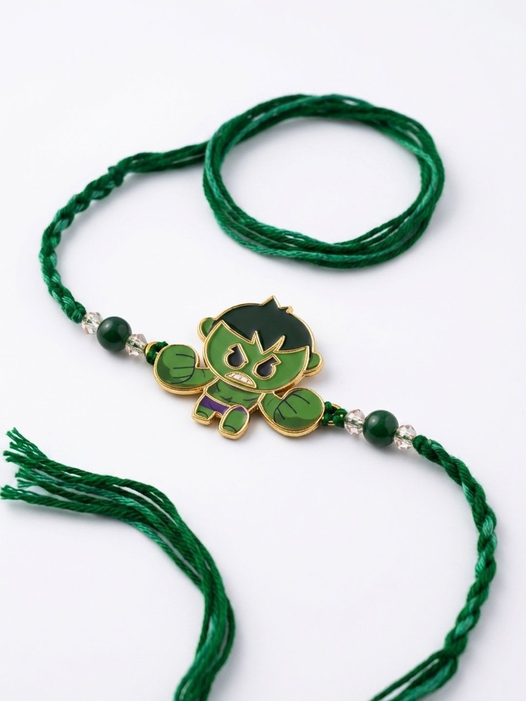 Dhiyona Kids Hulk Character Artificial Beads Thread Rakhi With Roli Chawal Chandan Mishri