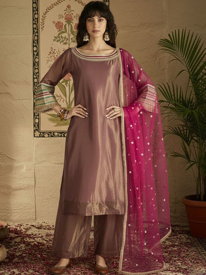 Dhiyona SN Boat Neck Kurta & Palazzos Kurta Set