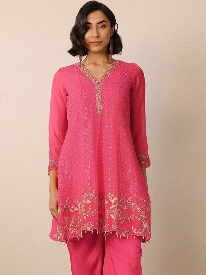 Dhiyona LL Ethnic Motifs Embroidered Thread Work Kurta With Palazzos & Dupatta