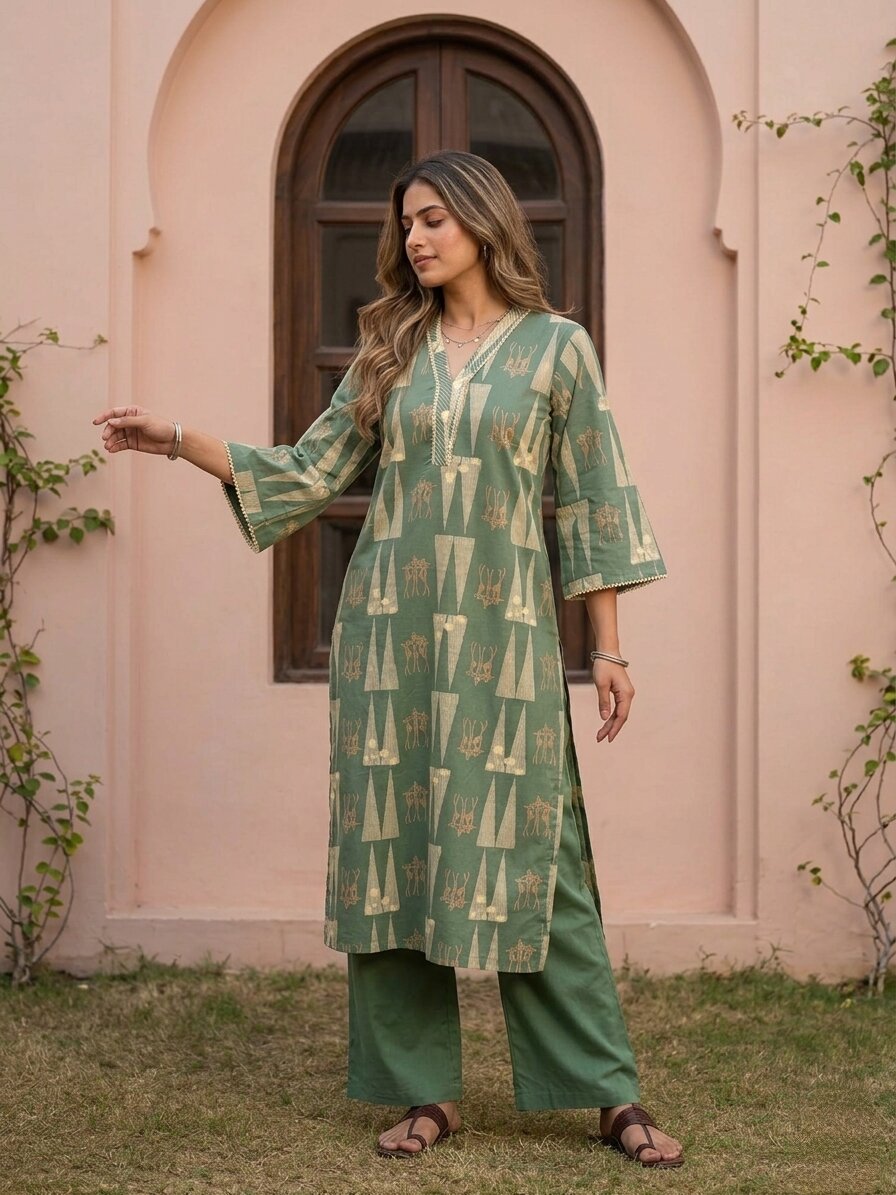 Swades pine cotton printed kurta pant set