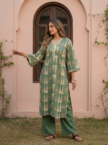 Swades pine cotton printed kurta pant set