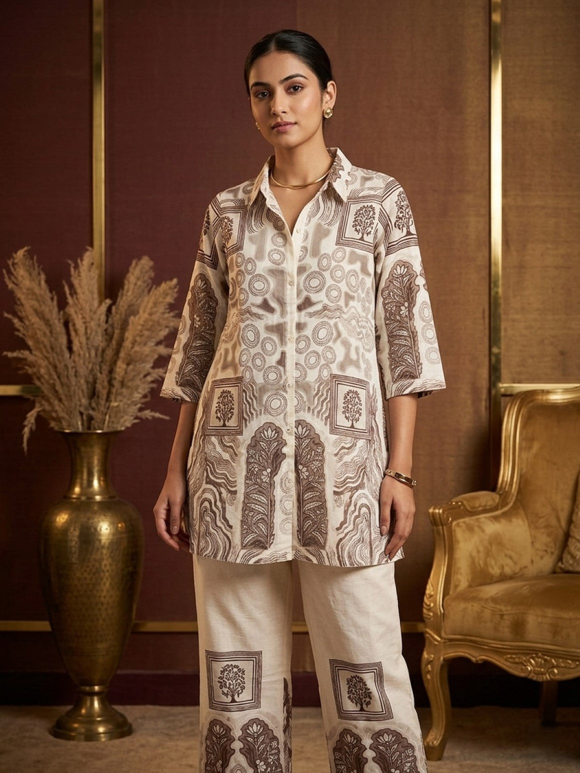 Akshara tan printed co-ord set