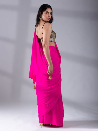 Dhiyona ST Fuchsia Flush Paradise Satin Saree