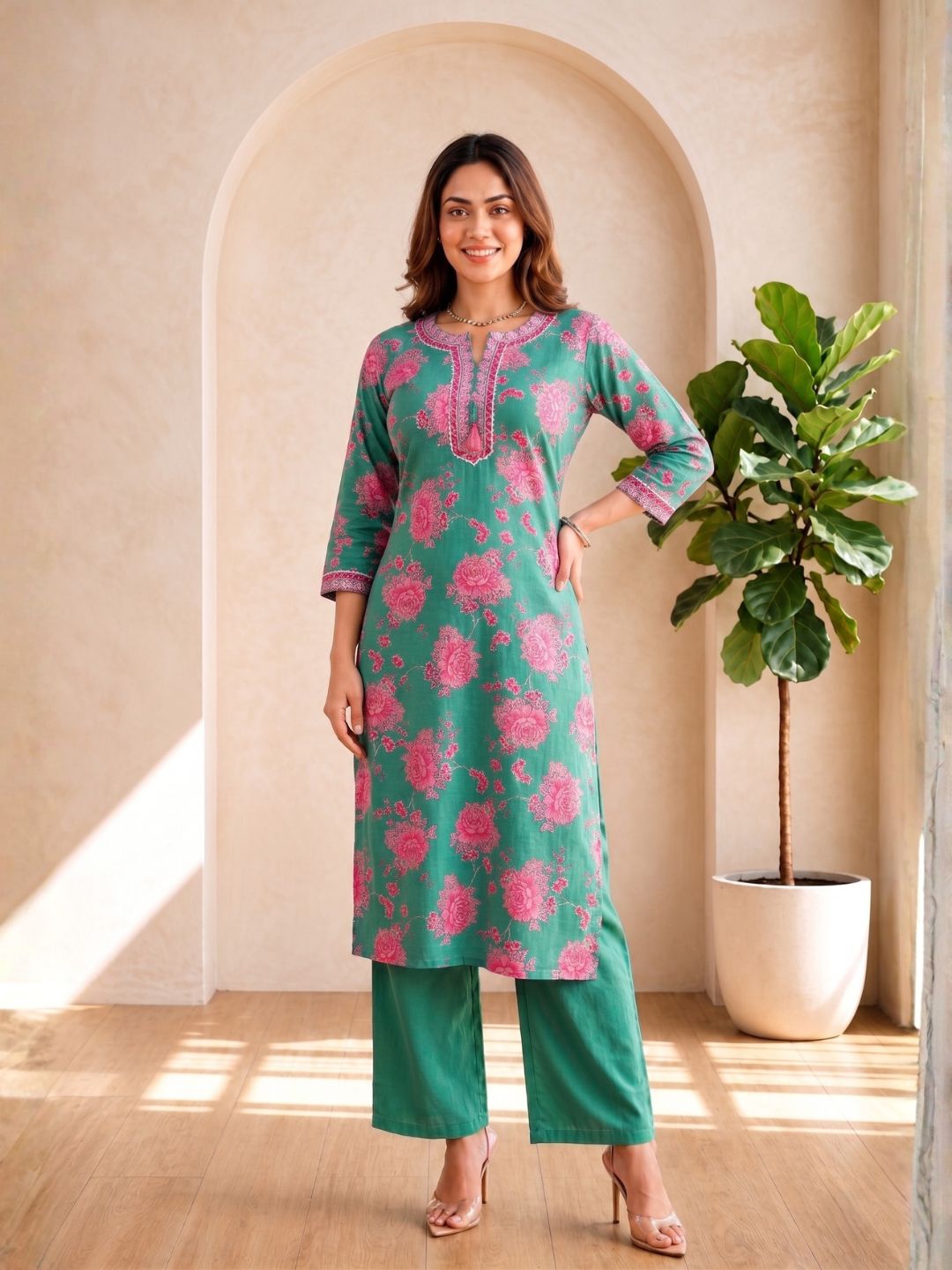ITI shamrock COTTON KURTA PANT SET