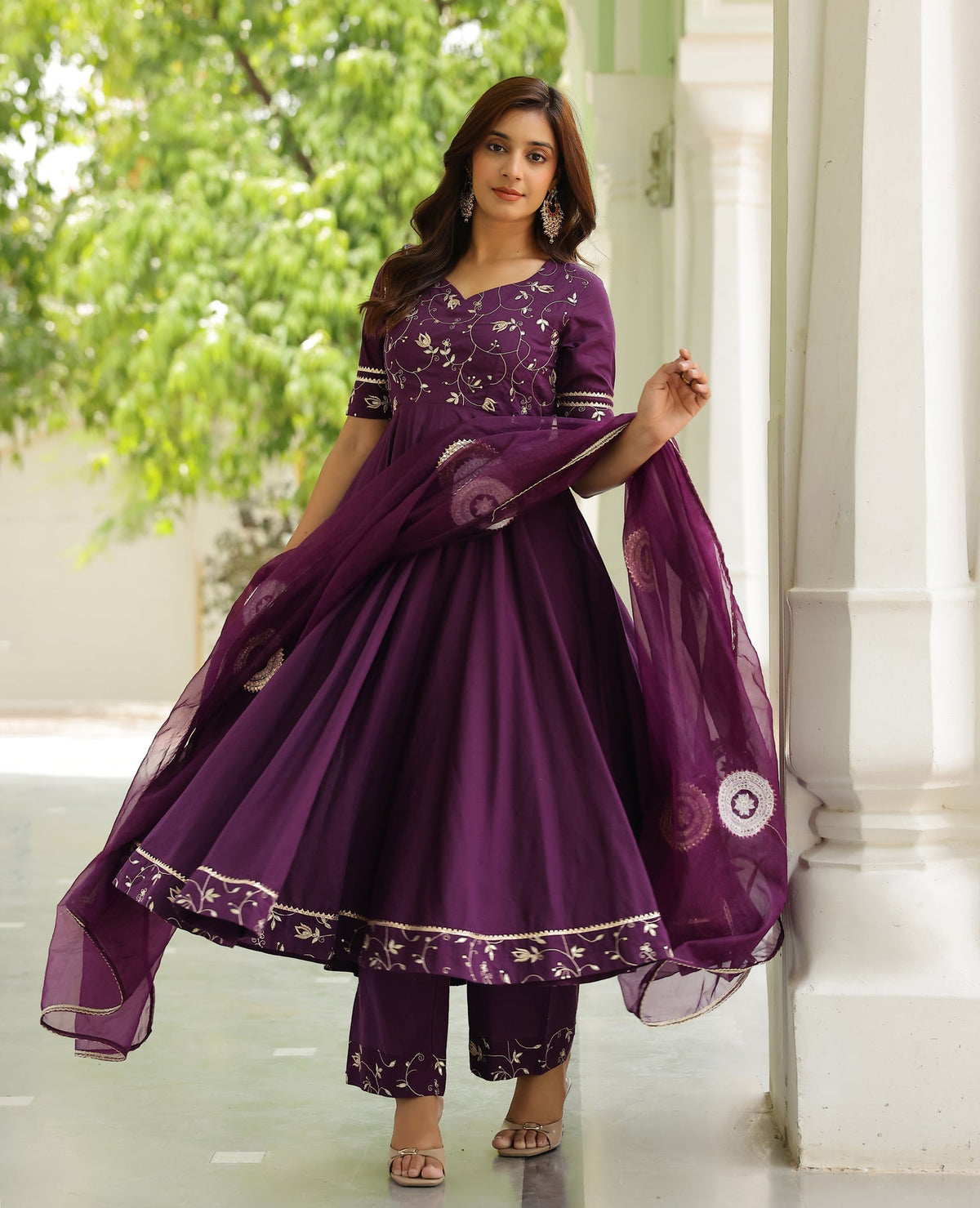 Pattika Purple Cotton Suit Set