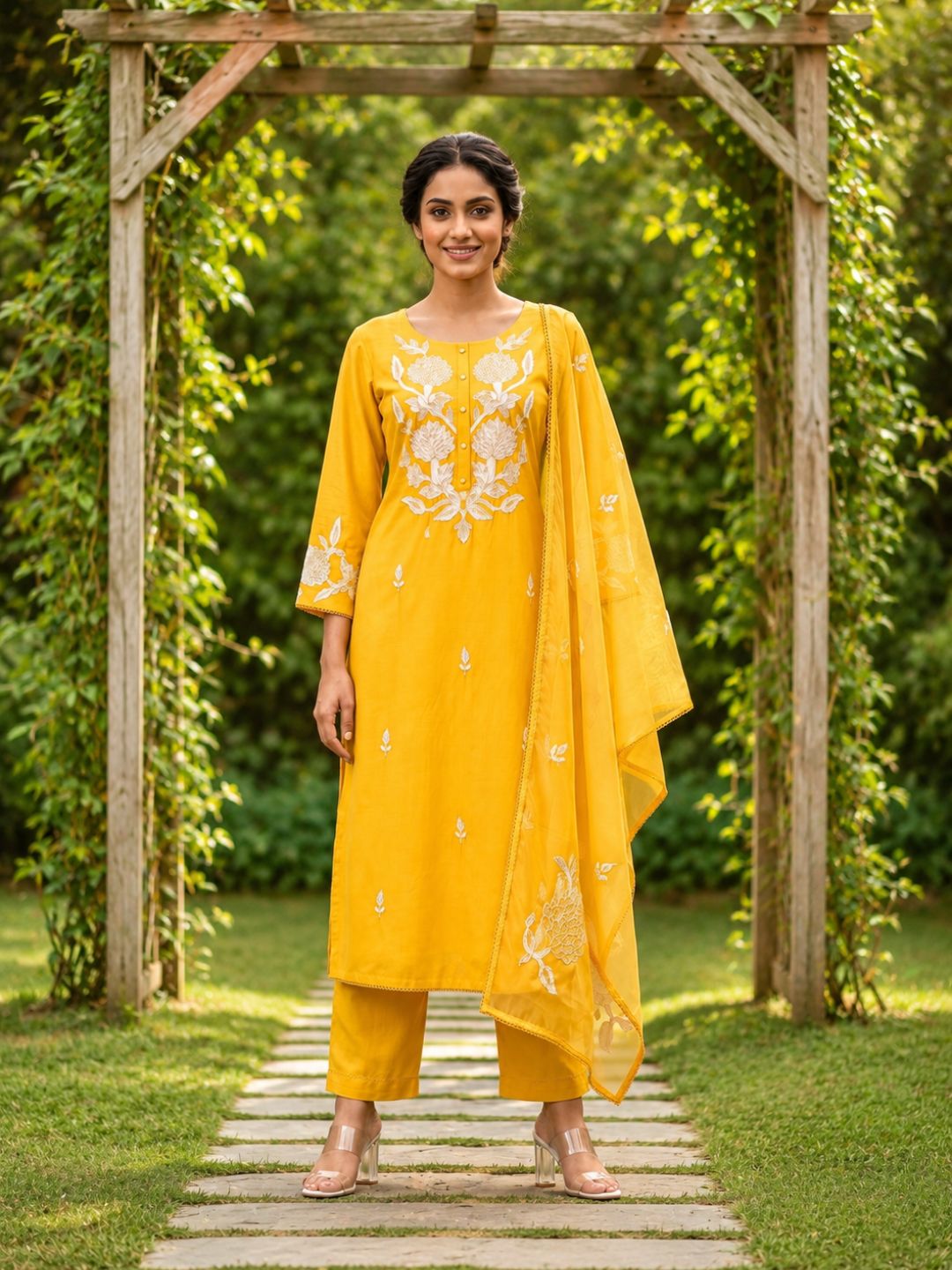 Nadira honey embroided Lawn suit set