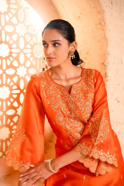Khwaab Chanderi Embroidered Orange  Suit Set