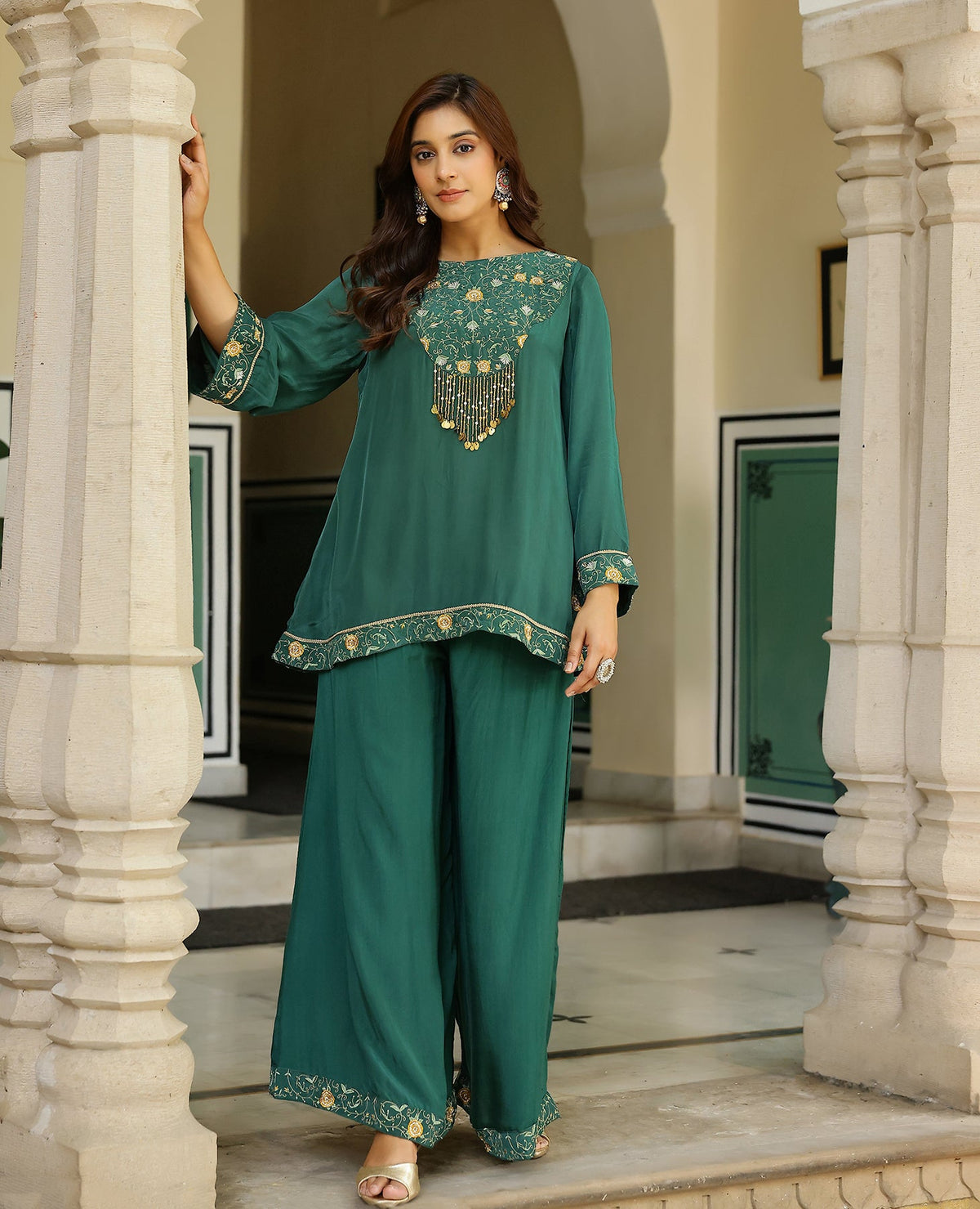 Jaalini Green Crepe Kurta Set