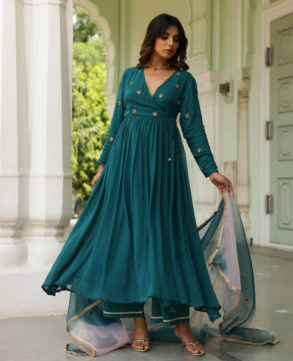 Moti Teal Green Georgette Suit Set