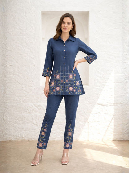 Eden navy embroidered co-ord set
