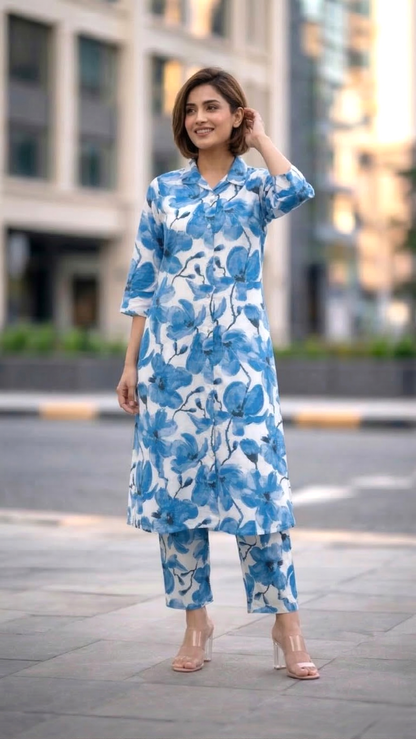 Bindiya Azure linen kurta pant set