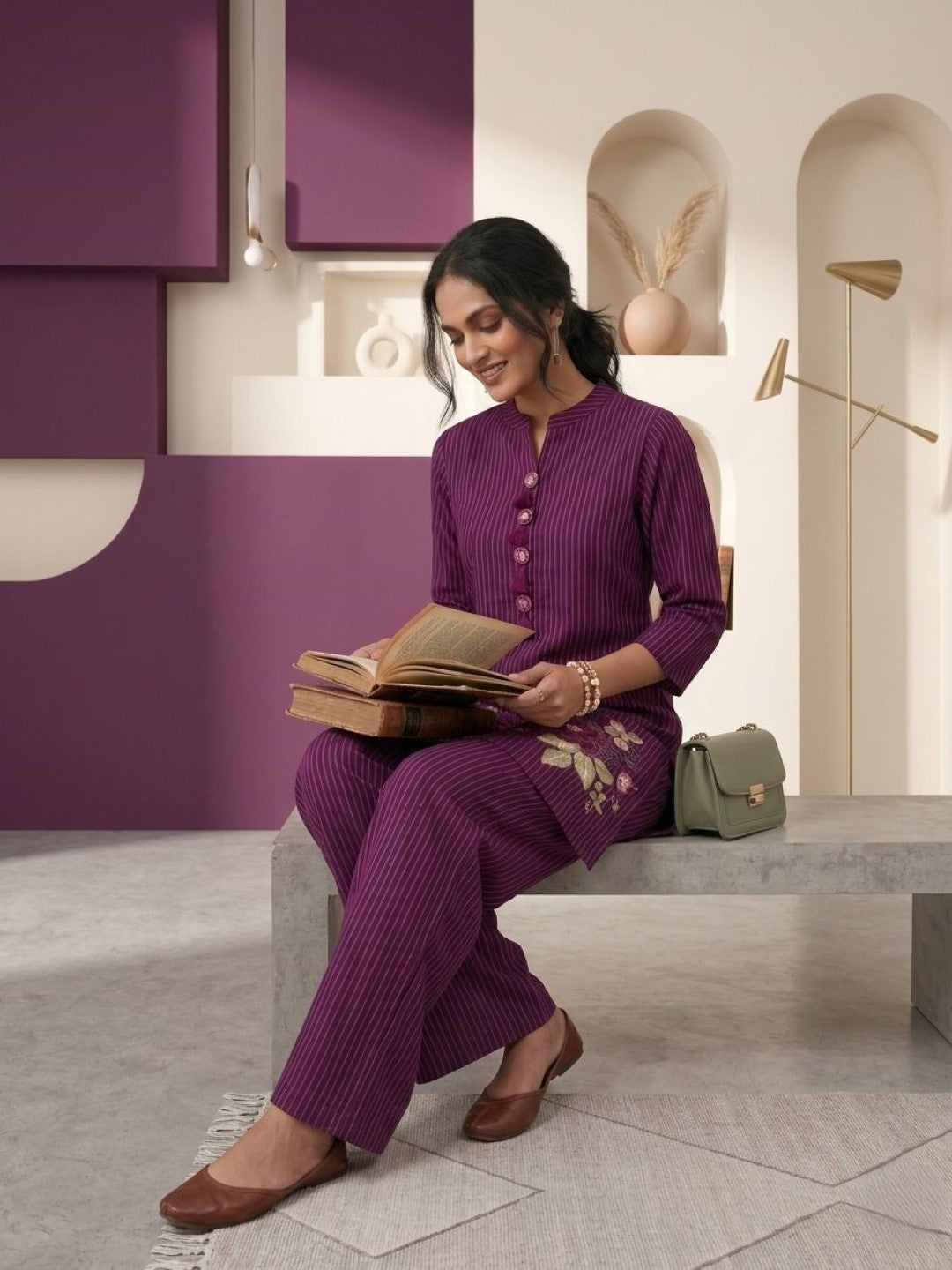 Prisha plum embroidery cotton co-ord set