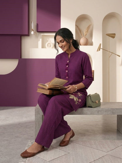 Prisha plum embroidery cotton co-ord set