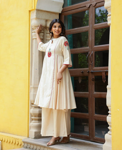 Aroma Beige Chanderi Kurta Set