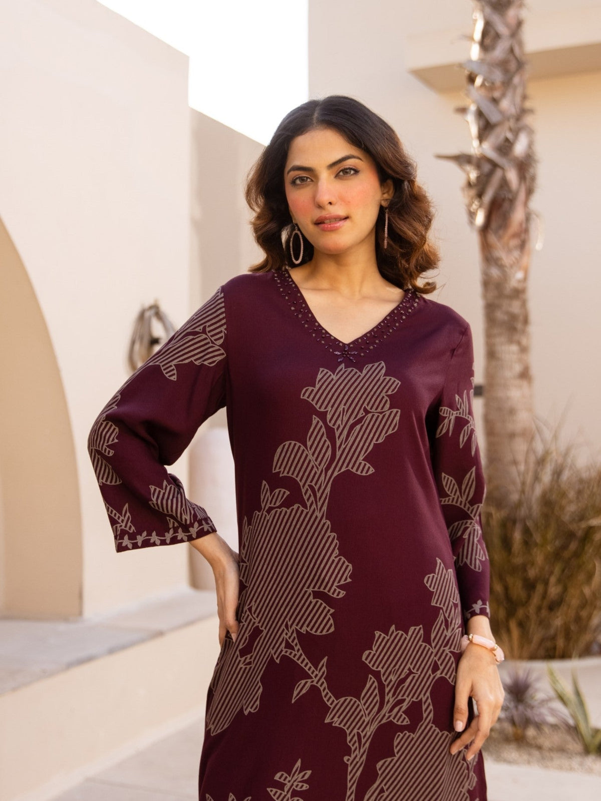 Karen cabernet printed kurta pant set