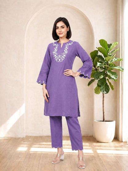 Tushki Carnation Cotton Kurta Pant Set