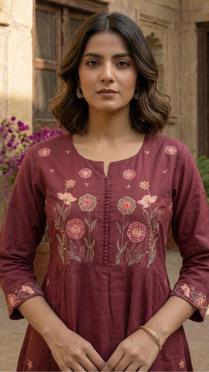Chandri Salmon Embroidered Kurta Pant Set