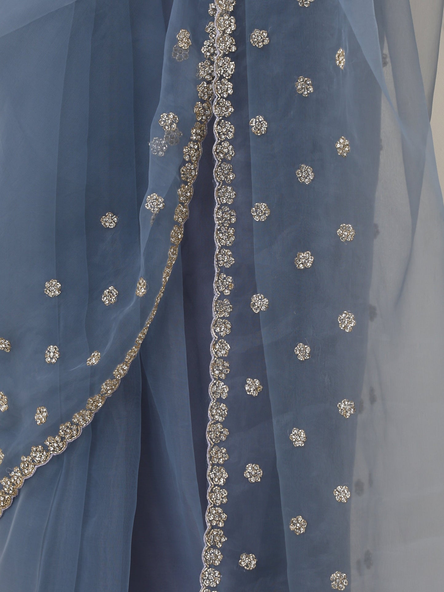 Dhiyona ST Blue Cloud Hand Embroidered Saree with Blouse Fabric