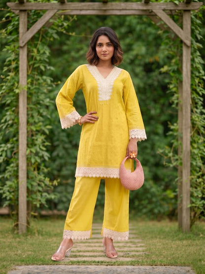Subarna Amber Cotton Shchiffli Co-ord Set