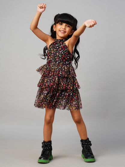 Razzle Dazzle Girls Black Georgette Party Dress