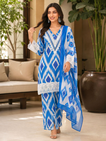 ARANYA ICE IKAT PRINT COTTON SUIT SET