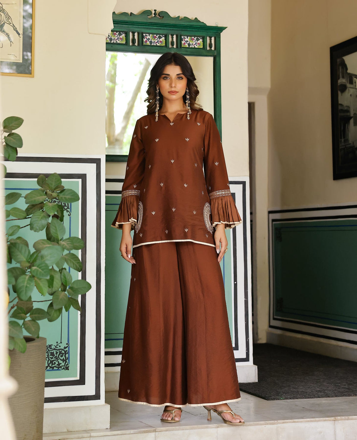 Kanira Brown Chanderi Kurta Set
