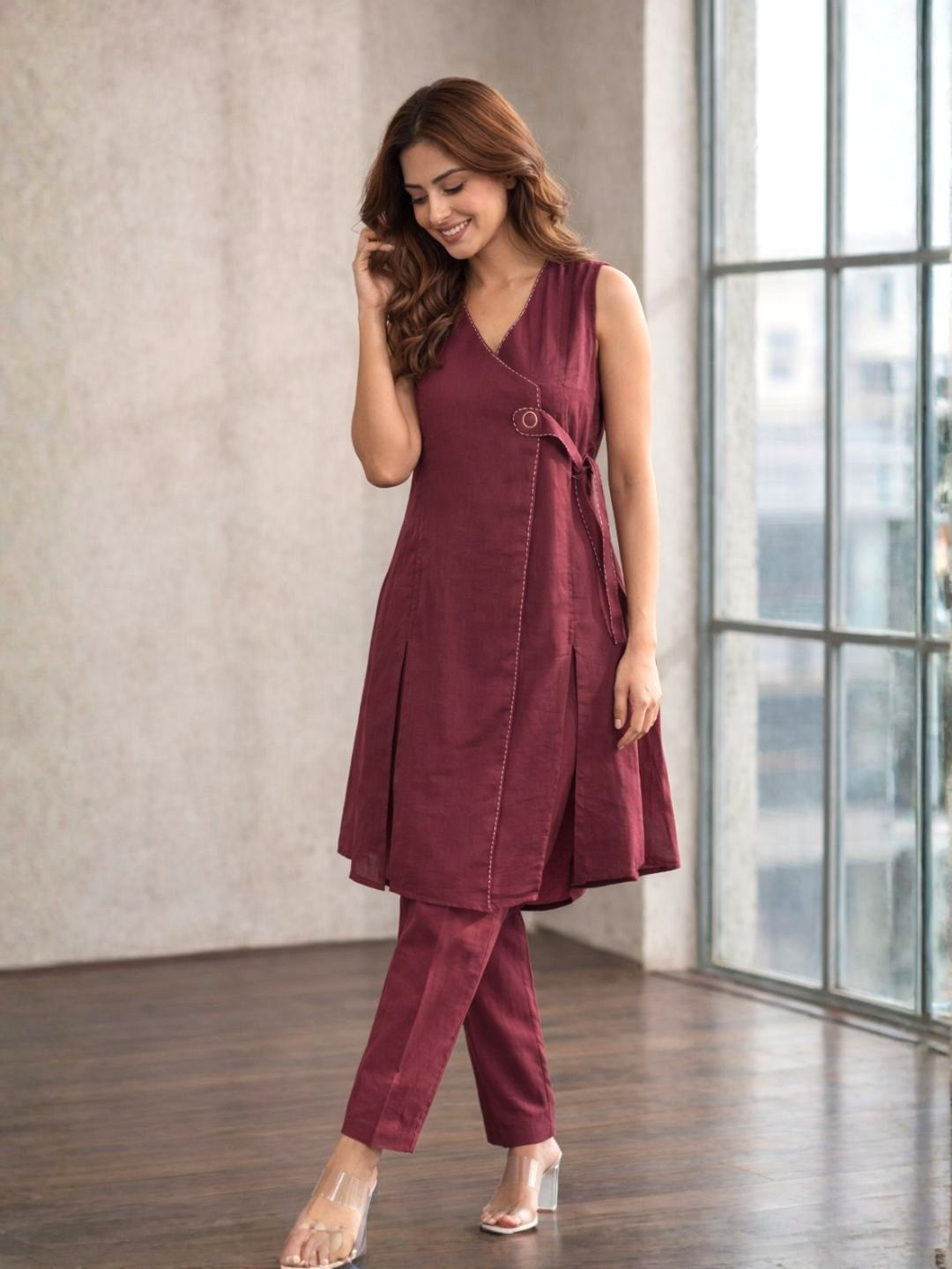 Poppi Wine cotton kurta pant set