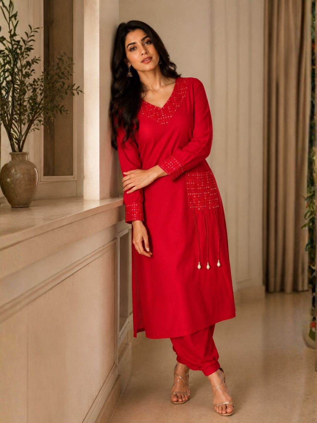 Naina Scarlet Mirror Work Co-ord Set
