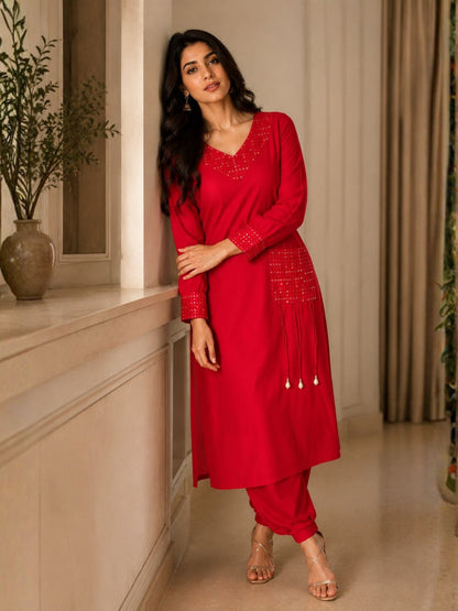Naina Scarlet Mirror Work Co-ord Set