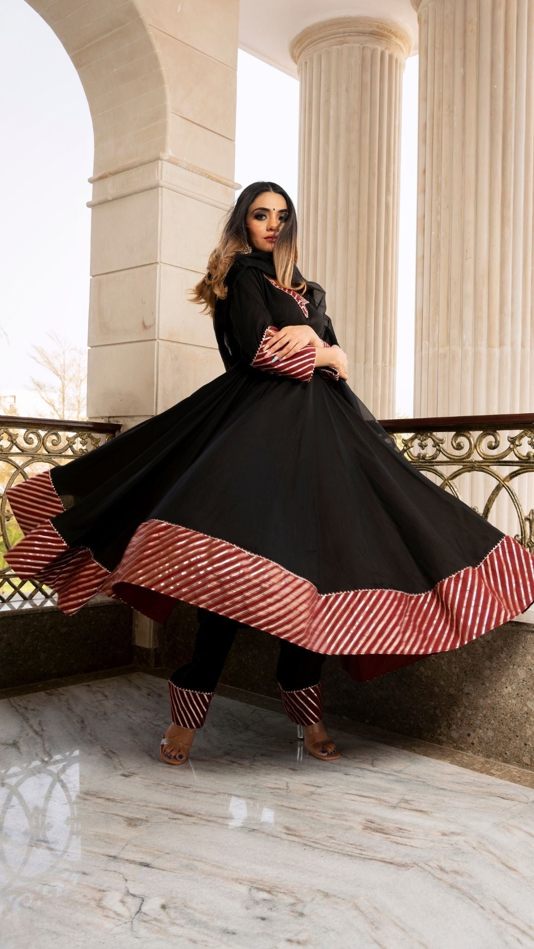 Hina Black And Maroon  Anarkali Set