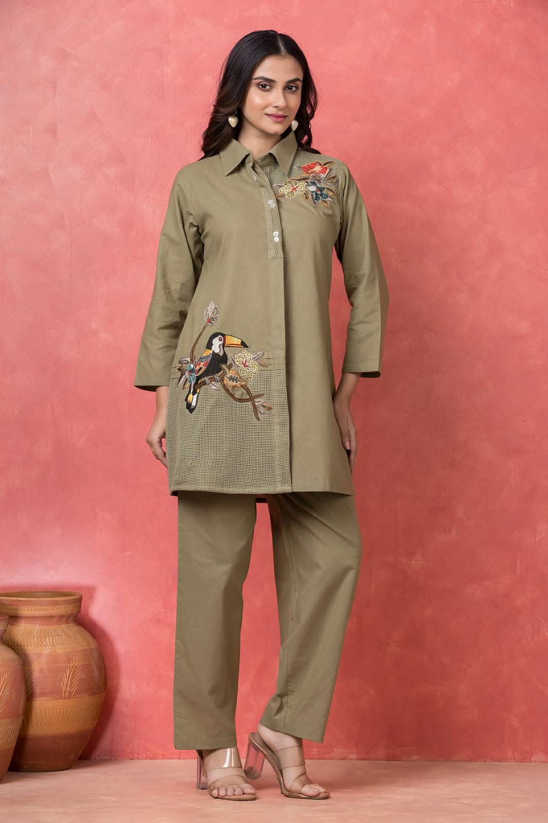 Gaur moss embroidery cotton coord set