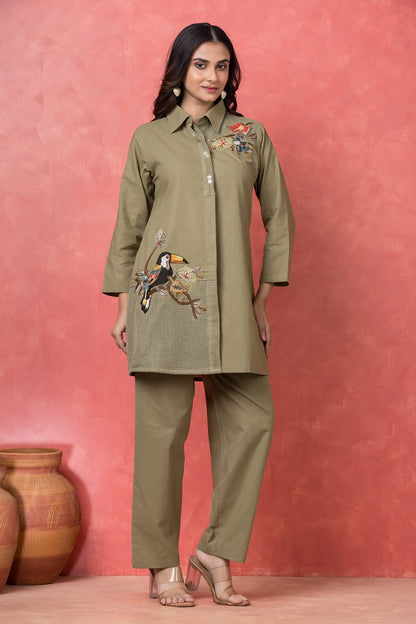 Gaur moss embroidery cotton coord set
