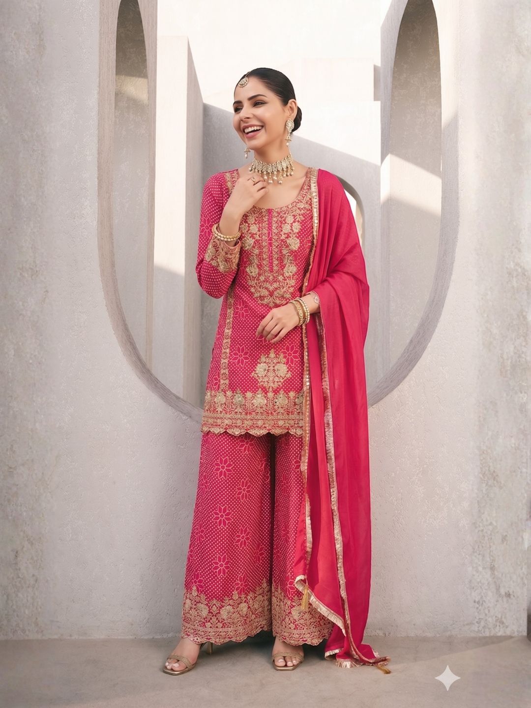 Zarkash Rose Full Work Suit Set