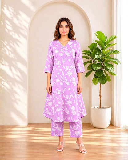 SASHA LILY PRINTED COTTON KURTA PANT SET