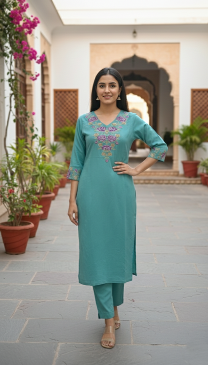 Chandri Downy Embroidered Kurta Pant Set