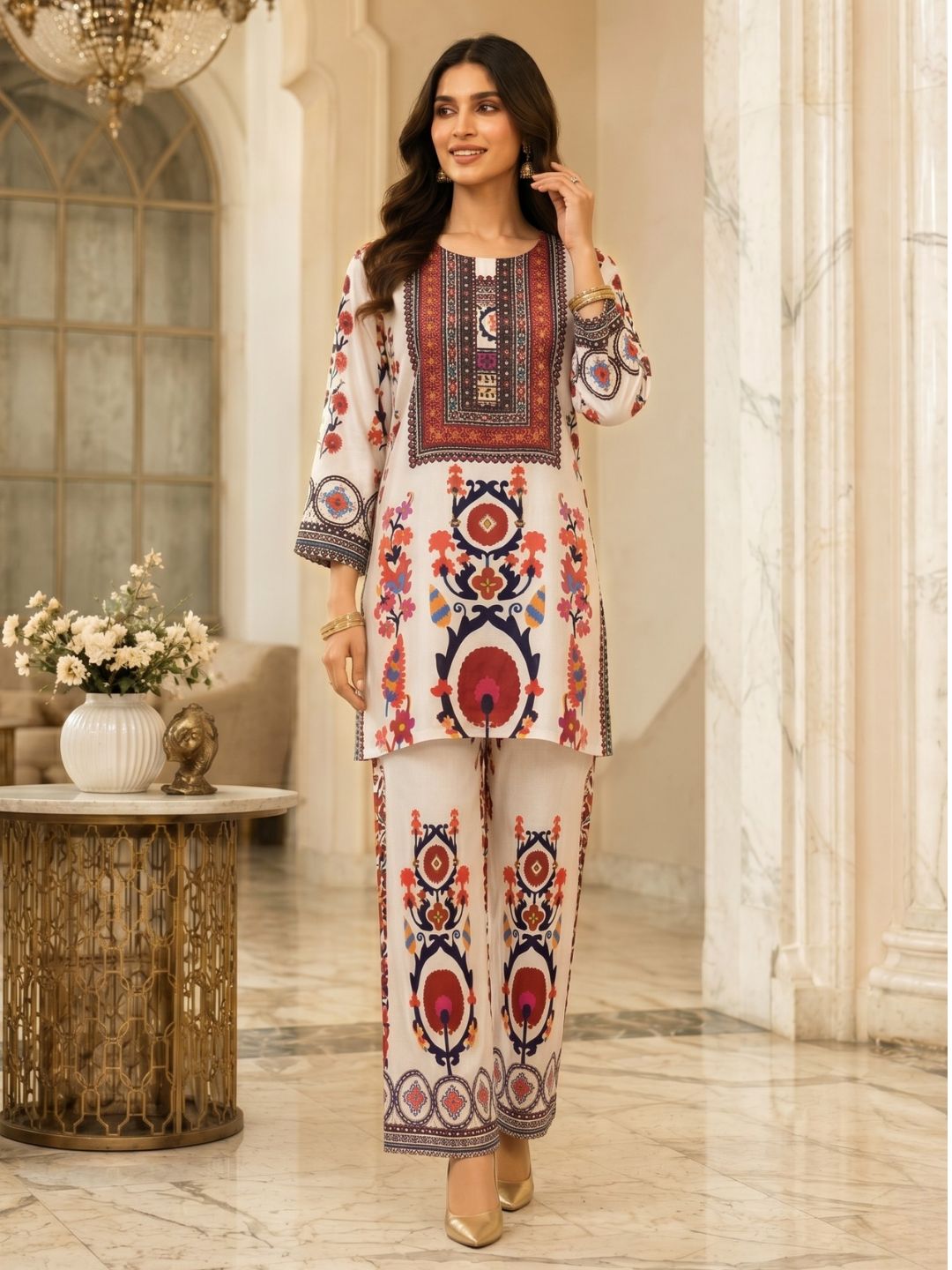 Maurya Pearl Designer Premium Muslin Co-ord Set
