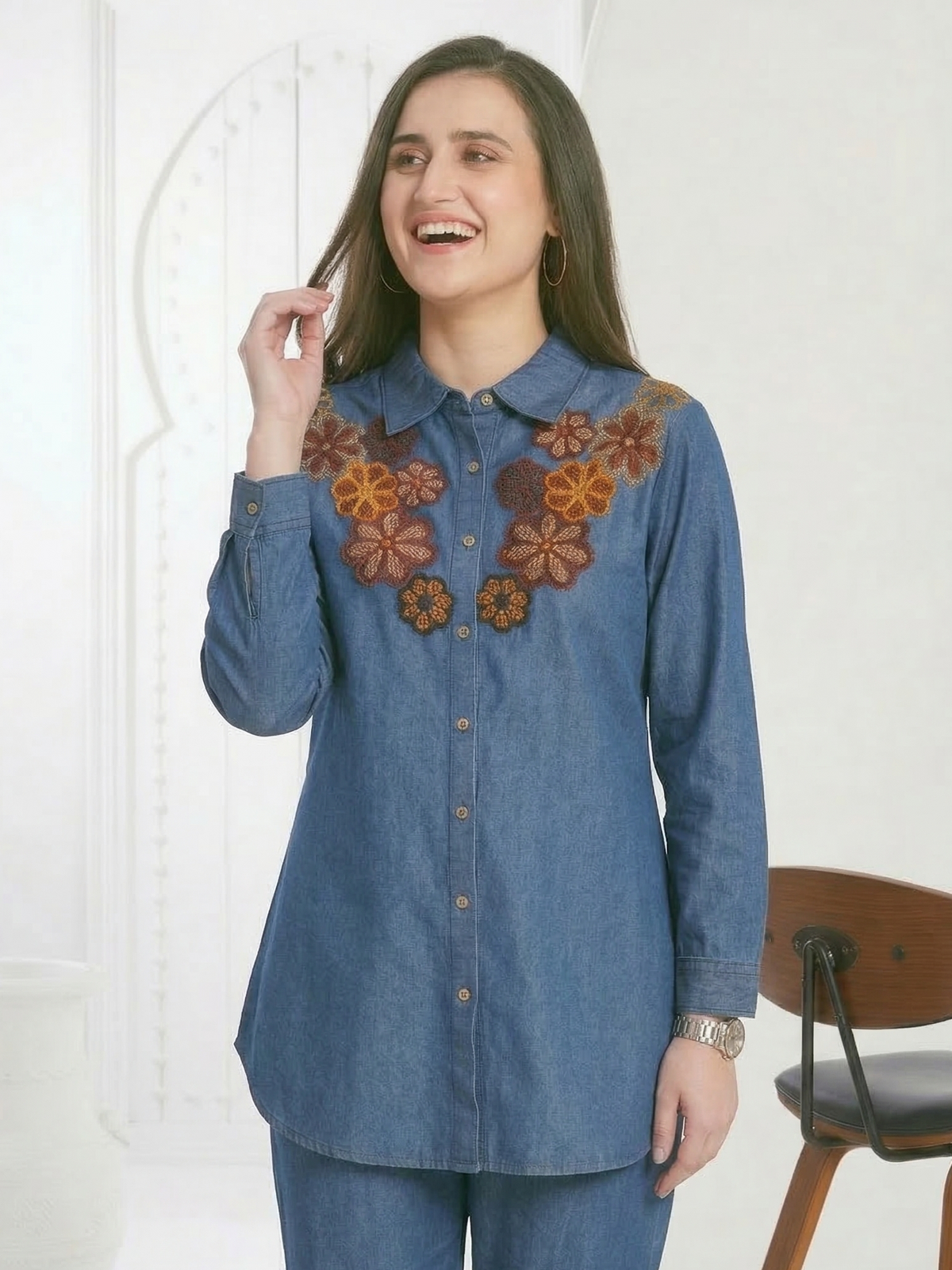 Kipling Floral embroidery denim co-ord set