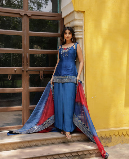 Aaria Blue Chanderi Suit Set