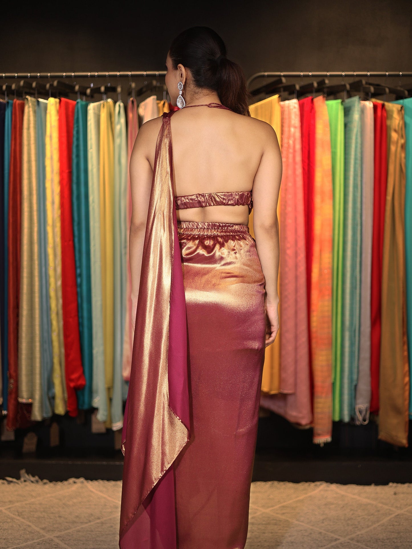 Dhiyona ST 2 pc SET - Avant-Garde Wine Gold  Pre-Draped Saree with Blouse