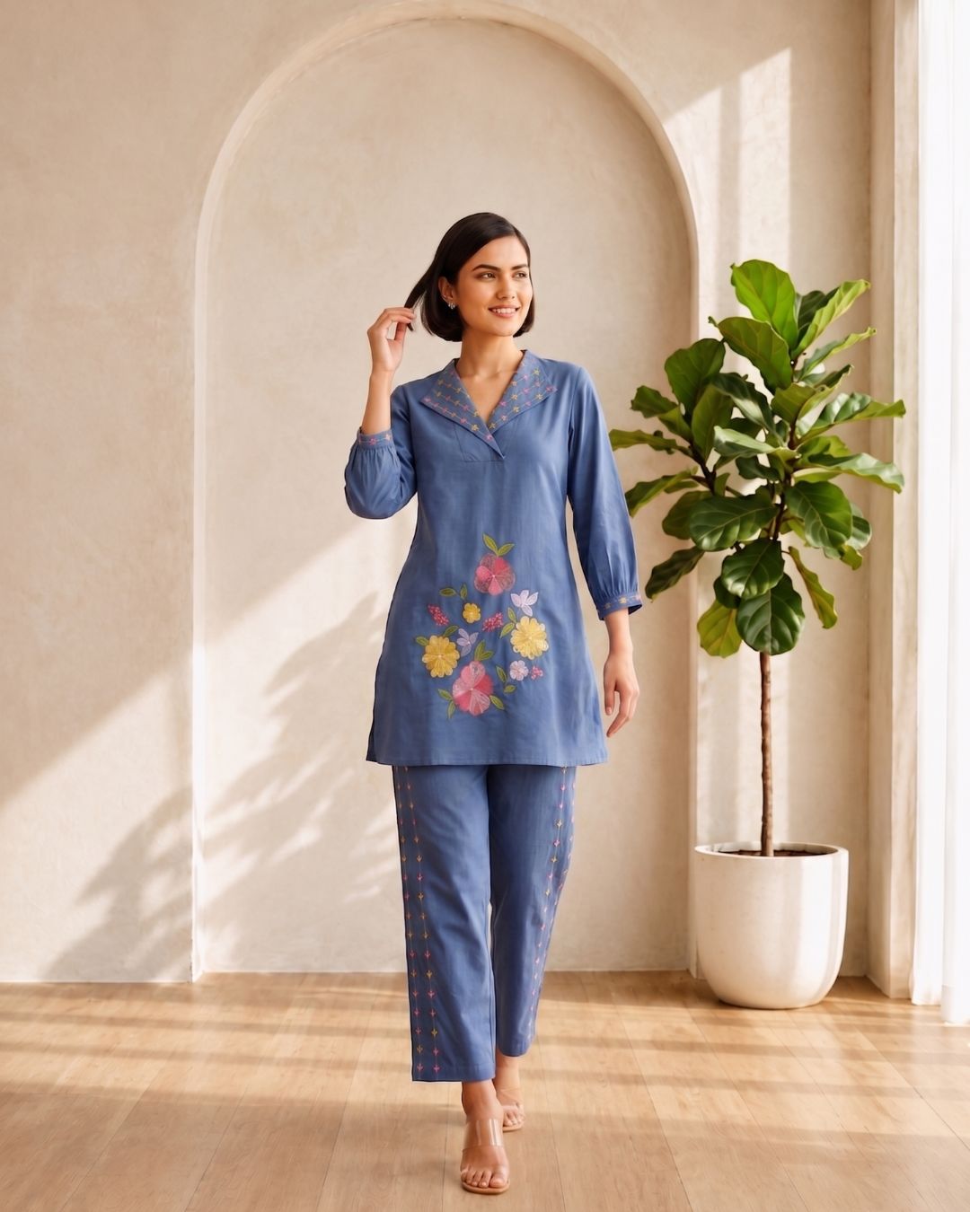 Darika cobalt embroidery co-ord set