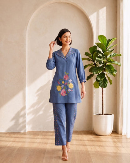 Darika cobalt embroidery co-ord set