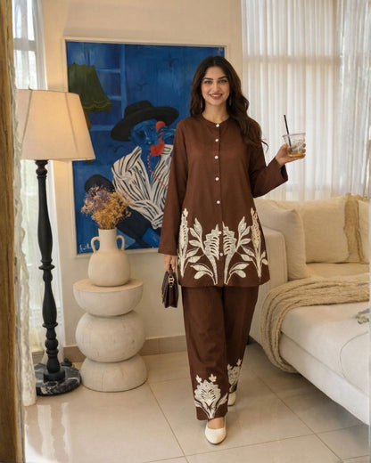 Lipi Caramel Embroidery Cotton Co-ord Set