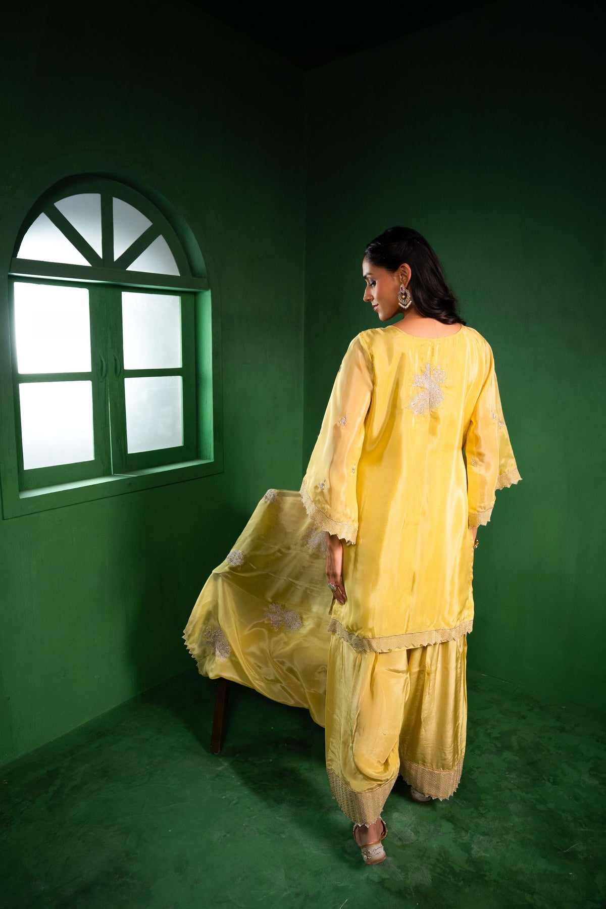 Rang Organza Embroidered Yellow  Kurta with Farsi Salwar