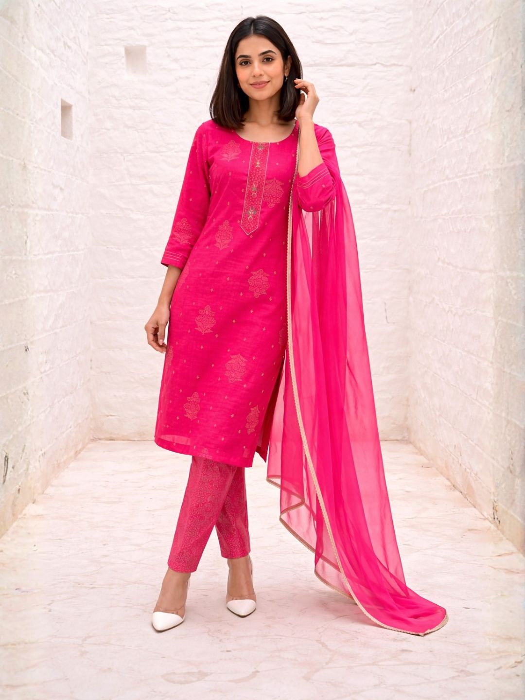 Shanti Raspberry Work Suit Set