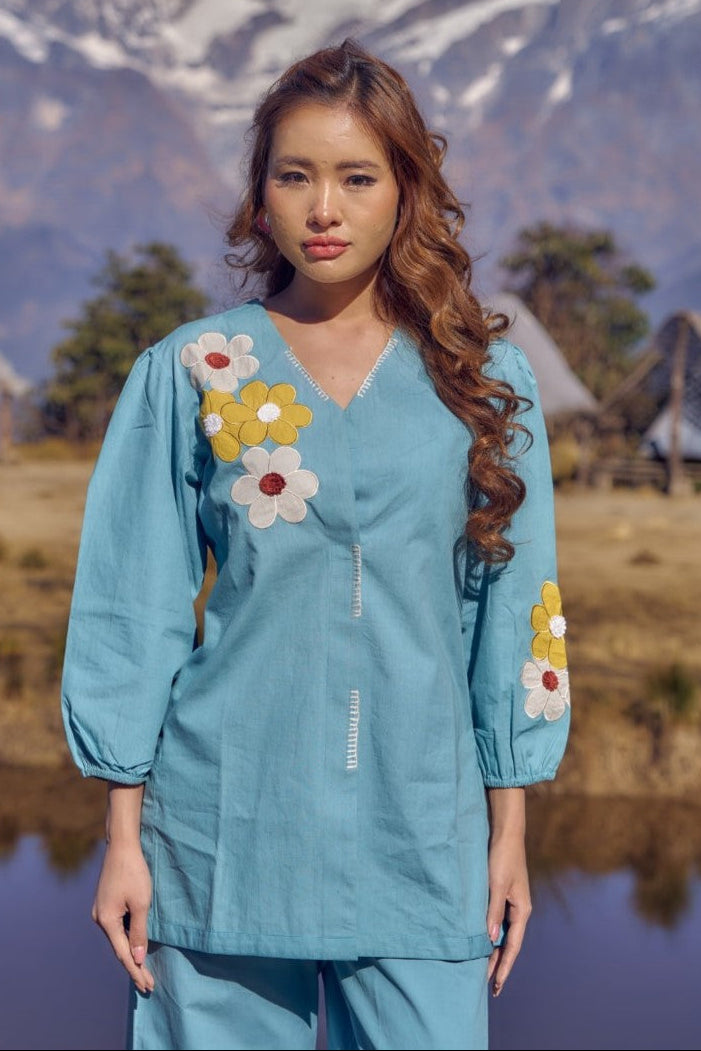 Wespret sky embroidered cotton co-ord set