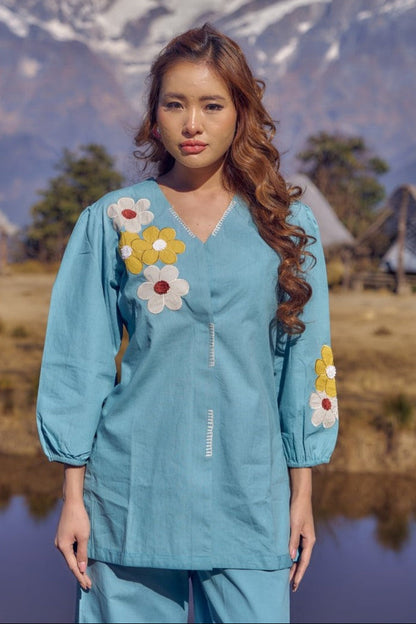 Wespret sky embroidered cotton co-ord set