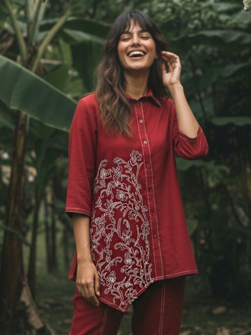 Ivanka brick cotton embroidery co-ord set